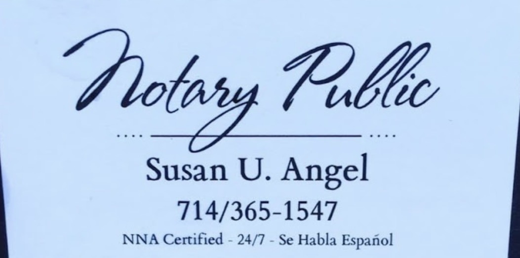 Susana Ureño Angel — Notary Public business card